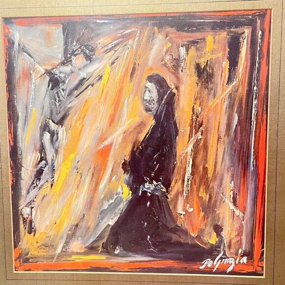 VTG Ettore Ted DeGrazia PADRE KINO PRAYS 22x23 Framed Art Print 1962 Father Kino - Picture 2 of 6